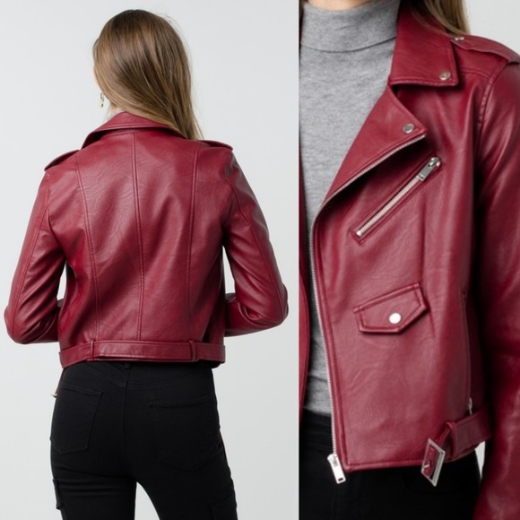Faux Leather Jacket Red Moto biker - Picture 4 of 5
